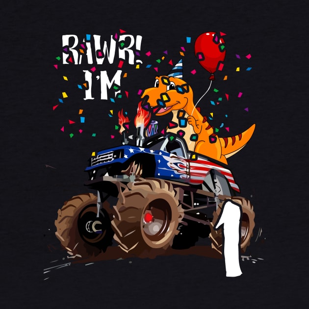 T Rex Dinosaur Monster Truck Birthday For Boys 1 by GillTee